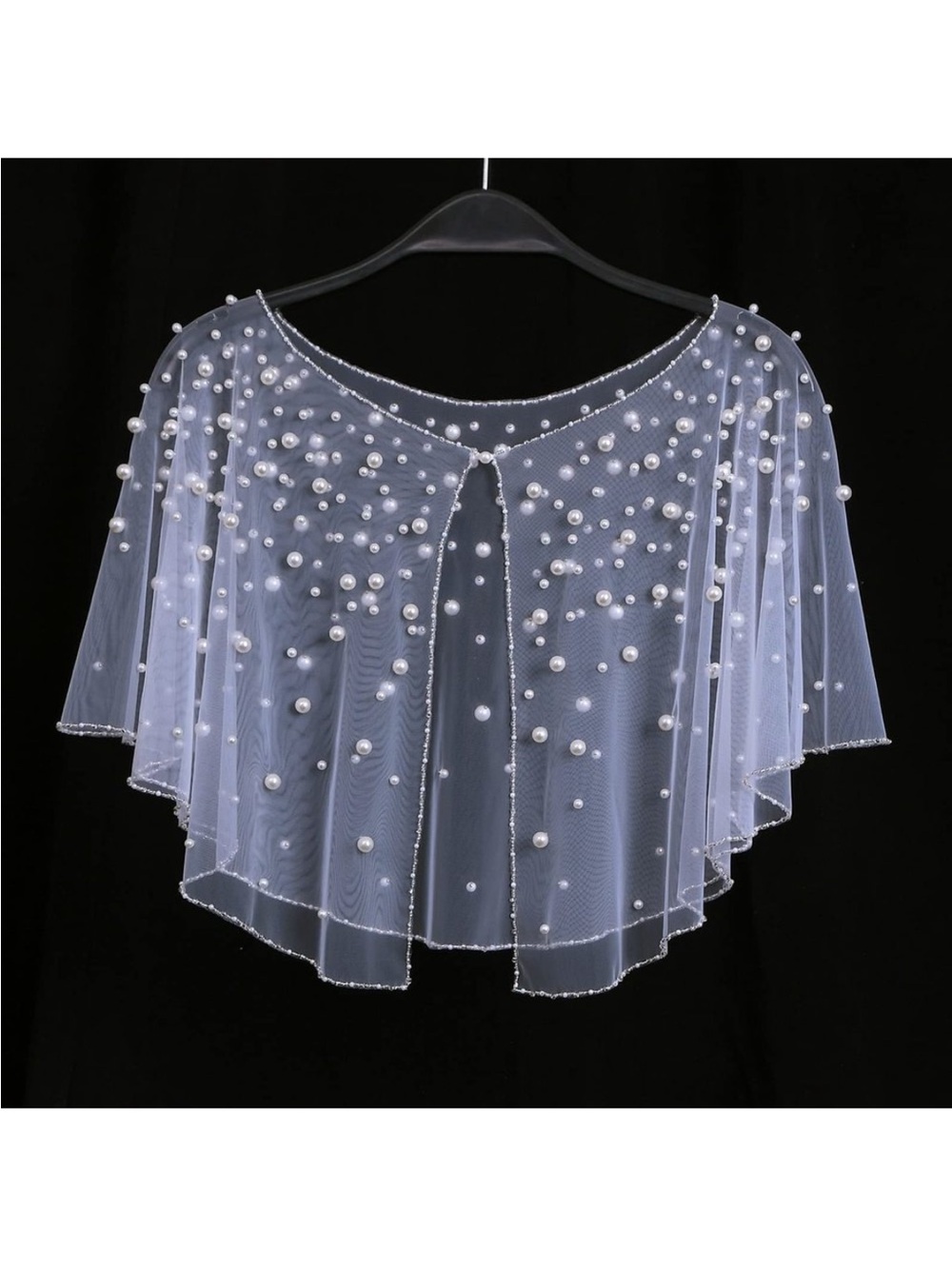 Sheer Pearl-Embellished Bridal Capelet in White